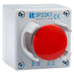 Steuergehäuse K1 mit Komplett-Taster mit dem STOPP-Knopf SP22K1\25 mit Abdeckung - Produktfoto