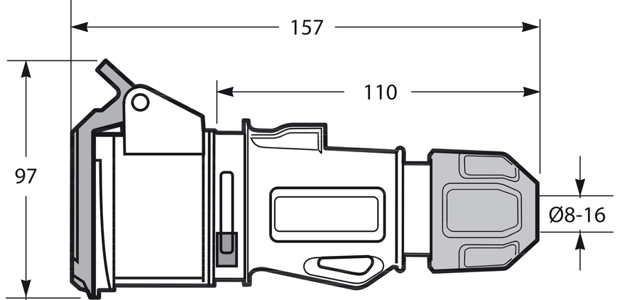 Gniazdo przenośne 32A 5P 400V IP44 - Размеры