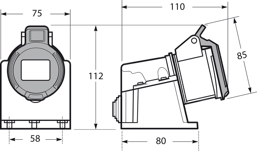 Gniazdo stałe 32A 3P 230V IP44 ECO - Размеры