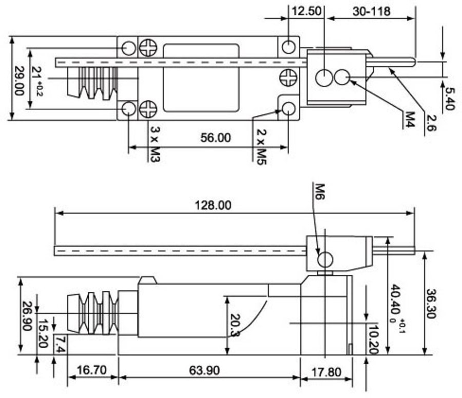 LK\107 Концевой выключатель шток регулируемый поворотный - Размеры