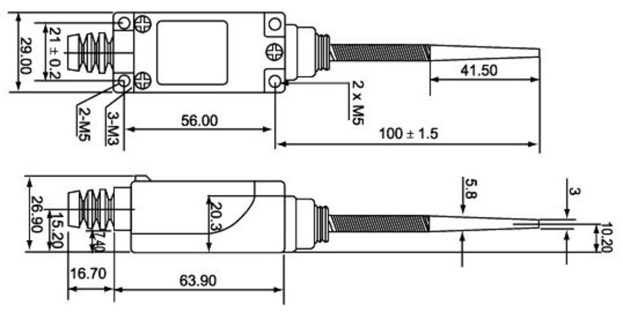 LK\166 Концевой выключатель шток пружинный с диэлектриком на отклонение - Размеры