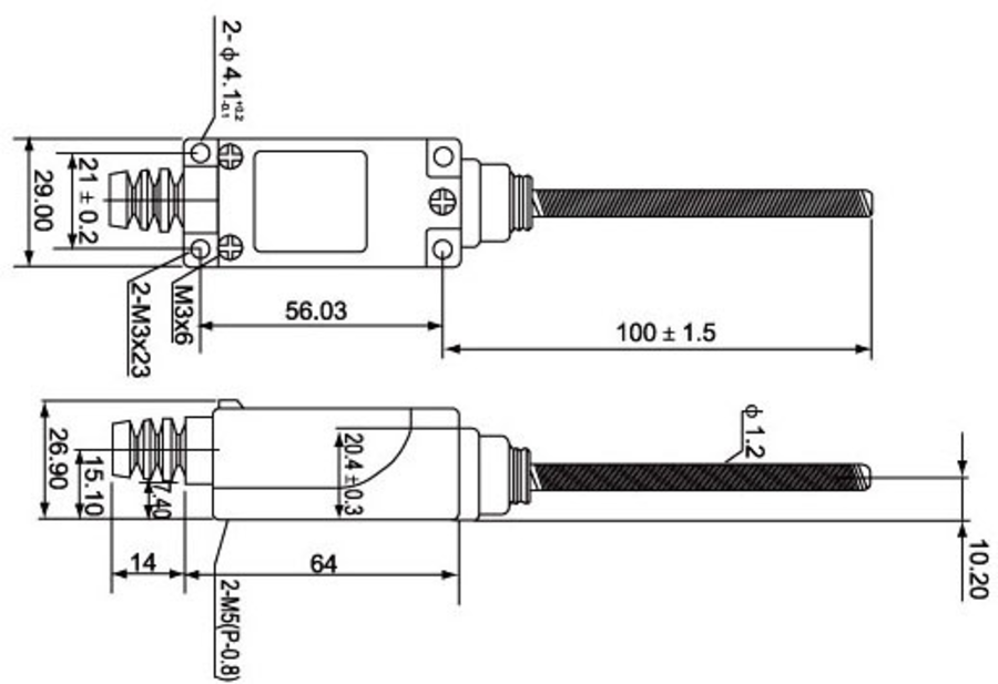 LK\167 Концевой выключатель шток пружинный на отклонение - Размеры