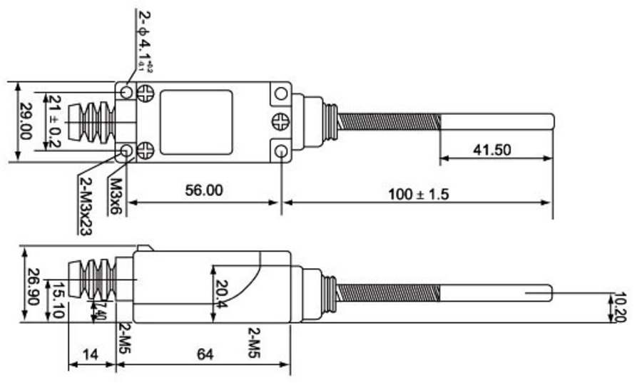 LK\168 Концевой выключатель шток пружинный со стальным наконечником на отклонение - Размеры