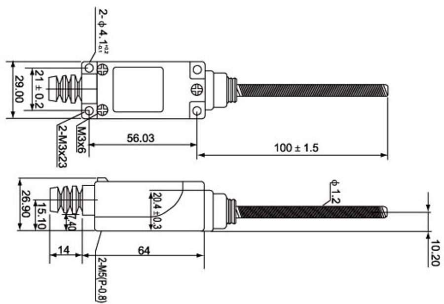 LK\167 Limit switch, spring lever with a roll (metal end) - Dimensions