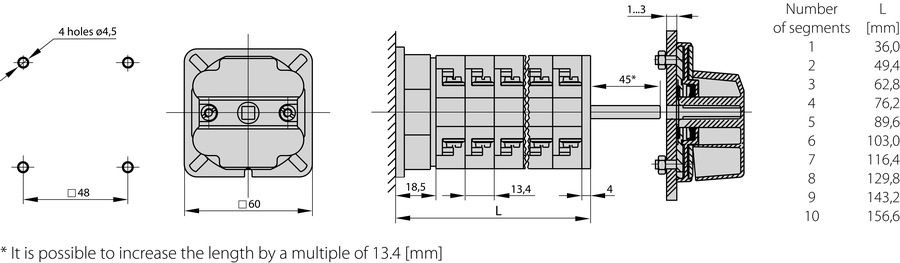 ŁK32R B Cam switches, base mounted - Dimensions