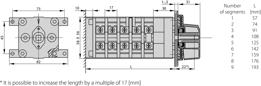 ŁK40 B Cam switches, base mounted - Dimensions
