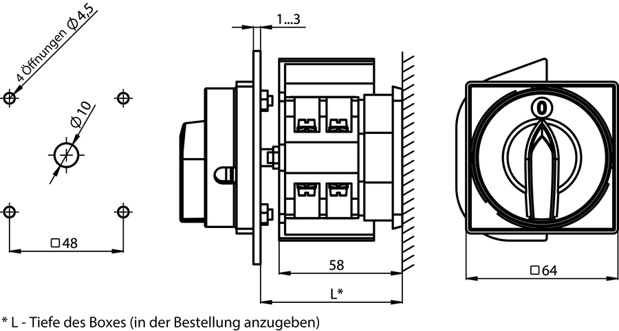 ŁK16RG B08 Haupttrennschalter, Befestigung an die Basis - Maße