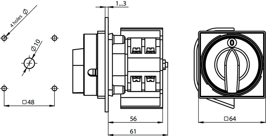 ŁK32RG P08 Main disconnector, panel-mounted - Dimensions