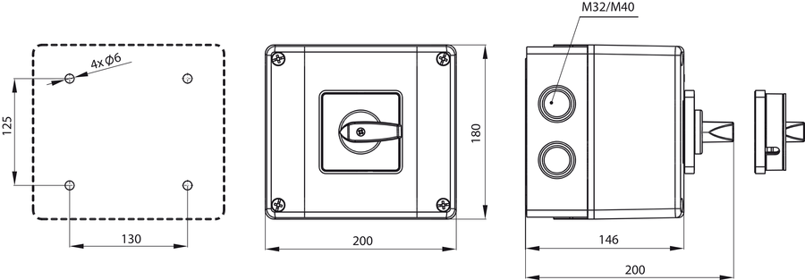 SK100 OB18 Cam switches in enclosure - Dimensions
