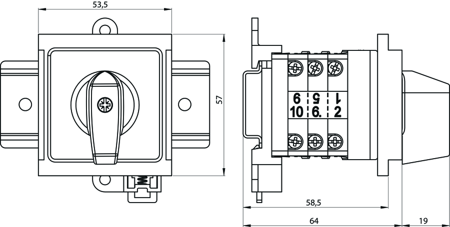 SK20 S10 Cam switches with masking plate module - Dimensions