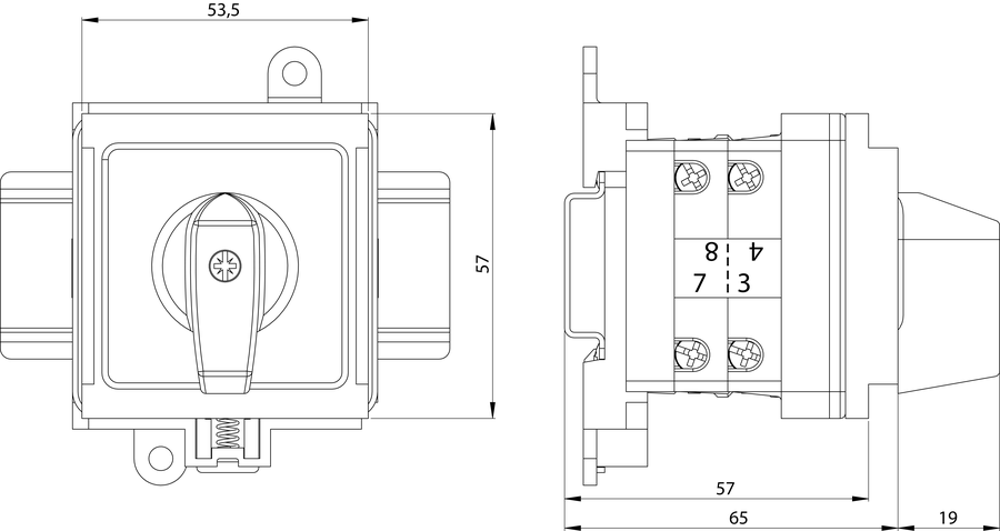 SK25 S10 Cam switches with masking plate module - Dimensions