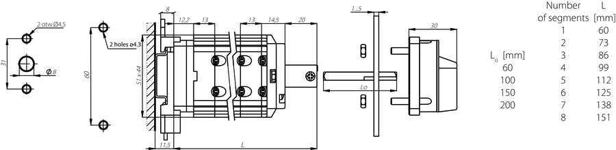 SK16G D Cam switches, for building-in - Dimensions