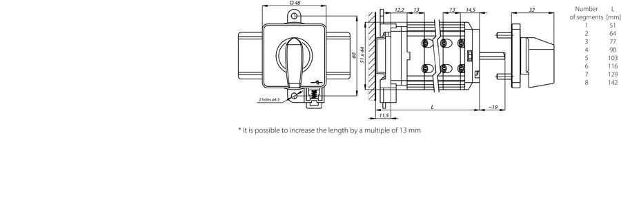 SK16G BS Cam switches, base-rail mounted - Dimensions