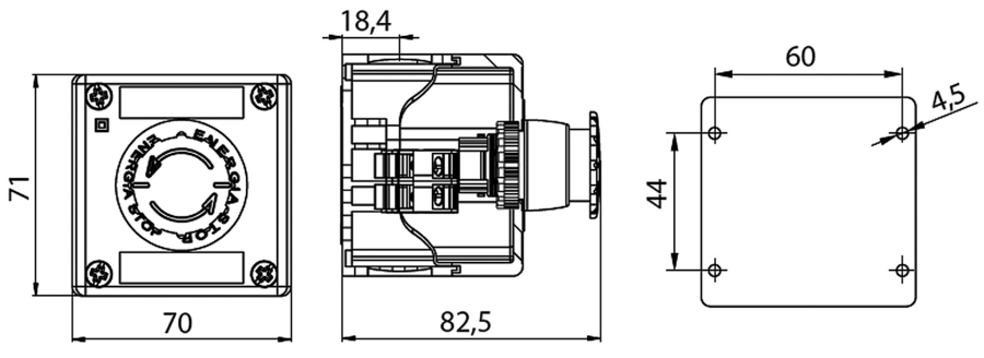 K1 control station with an emergency push button SP22K1C\05 - Розміри