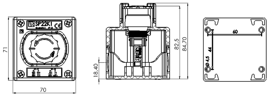 K1 control station with a cover, with an emergency push button SP22K1C\051 - Розміри