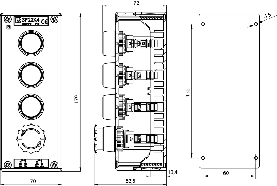 Kaseta sterownicza K4 SP22K4\01 - Wymiary