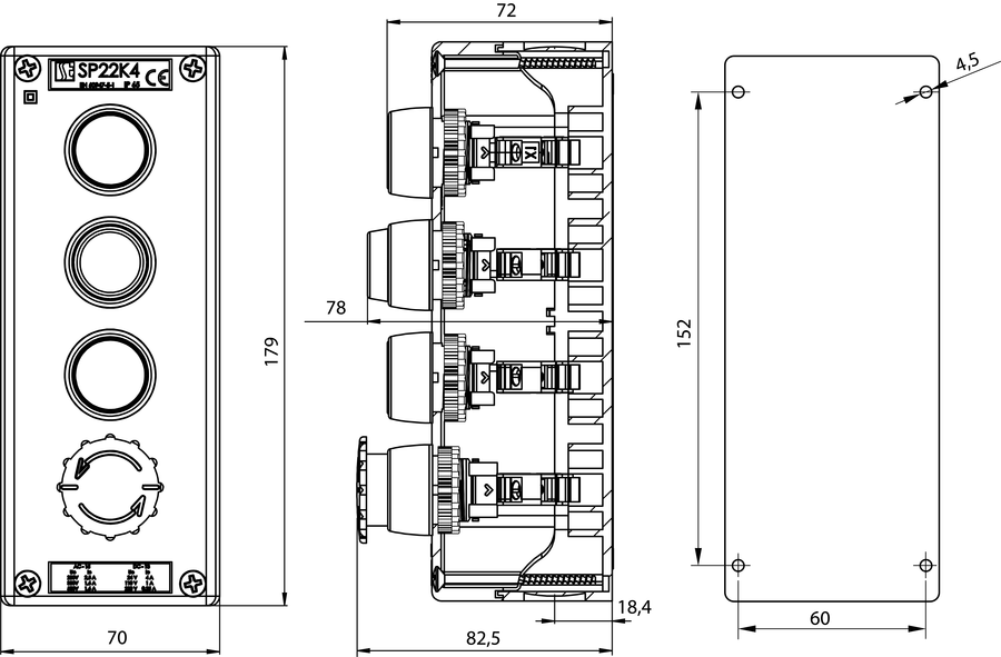 Kaseta sterownicza K4 SP22K4\02 - Wymiary
