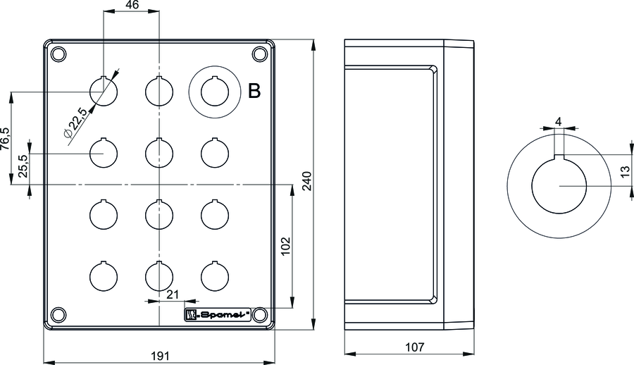 Multi-hole control station SP22K12 - Dimensions