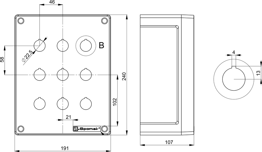 Multi-hole control station SP22K9 - Dimensions
