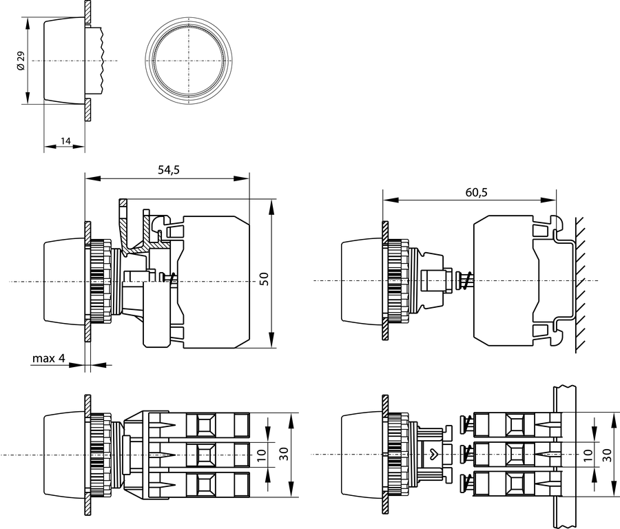 Complete illuminated flush pushbutton KL/AKL - Dimensions