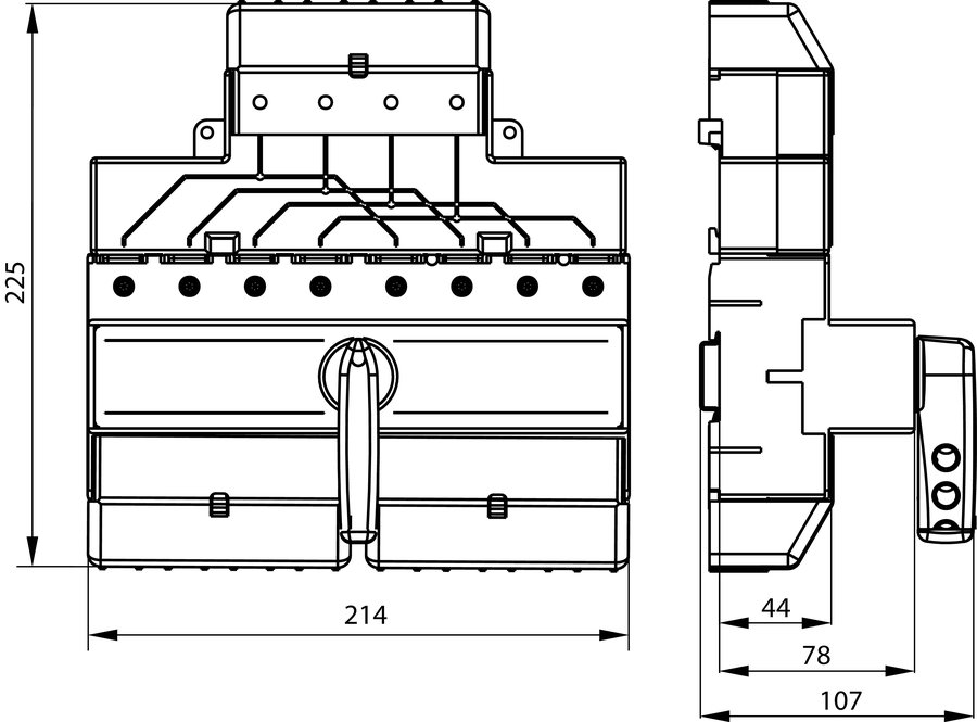 Power supply changeover switch PRZK 125 - Dimensions