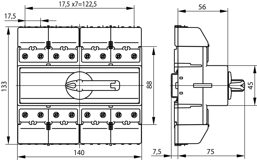 Переключатель источника питания PRZK 80 I-O-II - Размеры