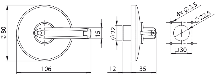 Knob PR 30  - Dimensions