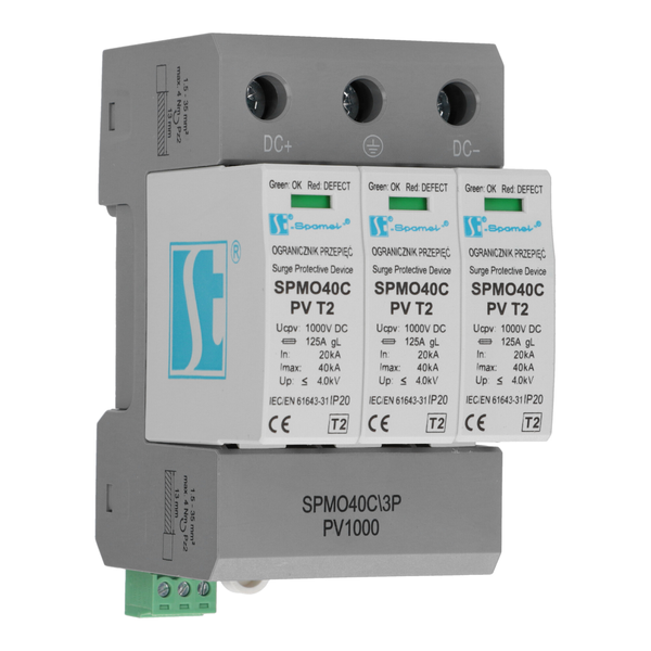 Warystorowy ogranicznik przepięć do instalacji fotowoltaicznych PV 3P, 1000V DC, typ 2 (klasa C)