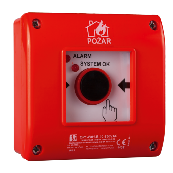 Ręczny ostrzegacz pożarowy OP1 z dodatkowym LED - Poglądowe zdjęcie