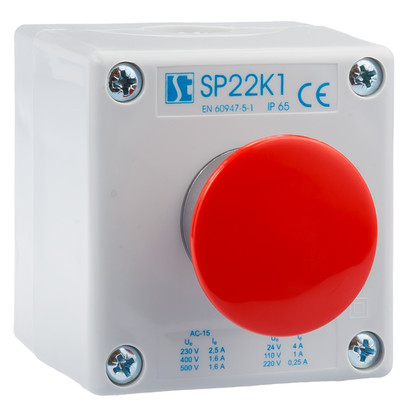 Steuergehäuse K1 mit Komplett-Taster mit dem STOPP-Knopf SP22K1\04 - Produktfoto