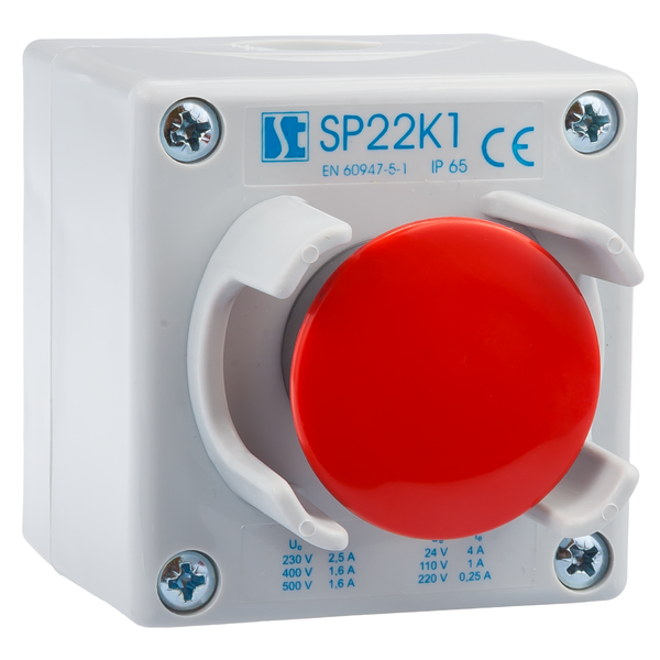 Пост керування K1 з кнопкою СТОП SP22K1\25 та захистом від випадкового натискання - Зображення виробу 