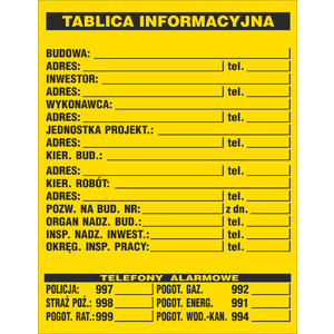 Tablica informacyjna budowlana 700x900 - Poglądowe zdjęcie