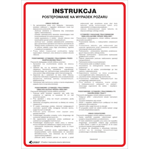 Instrukcja postępowania na wypadek pożaru
